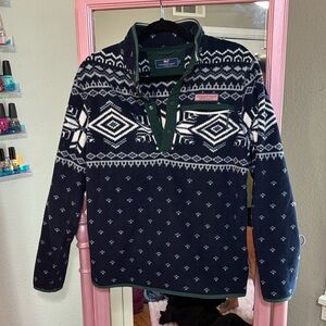 Vineyard Vines Men's Printed Fairisle Harbor Fleece Quarter Snap Sweater